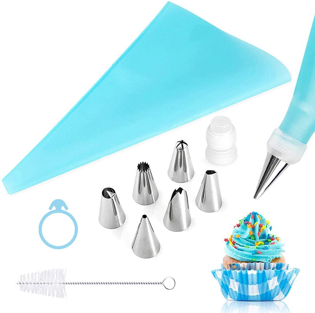 1set Piping Bags and Tips Set Cake DIY Decorating Kit with Stainless Steel Nozzle Reusable Silicone Pastry Cake Decorating Tools