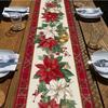 Christmas Poinsettia Holly Berry Linen Table Runner Party Decor Winter Xmas Kitchen Dining Table Runner Christmas Decoraitons