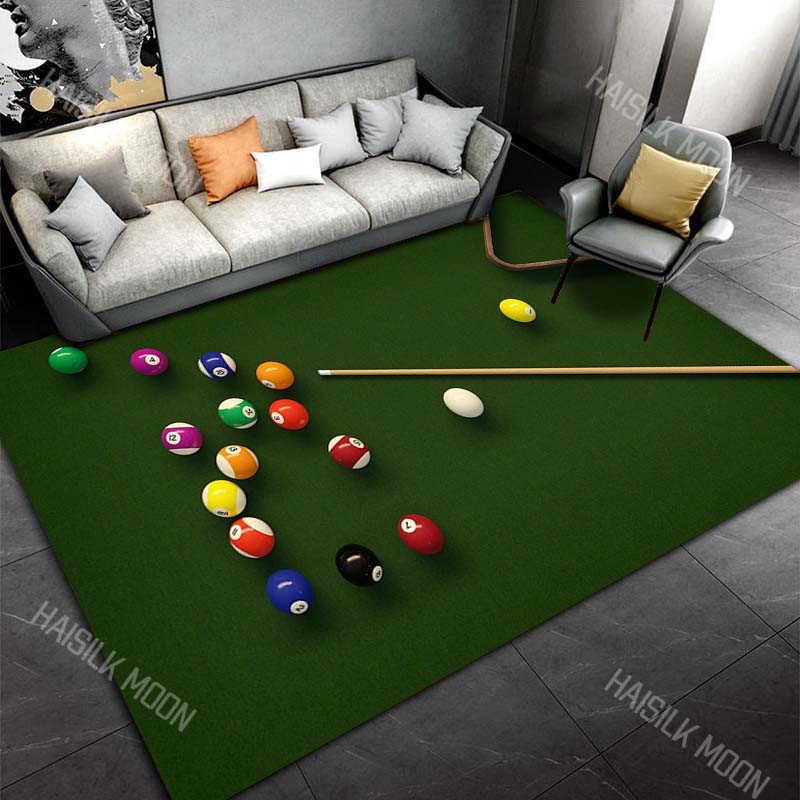 3D HD Billiard Balls Theme Printed Carpet for Living Room Bedroom Office Child Room Rug Durable Non-slip Machine Washable Mat