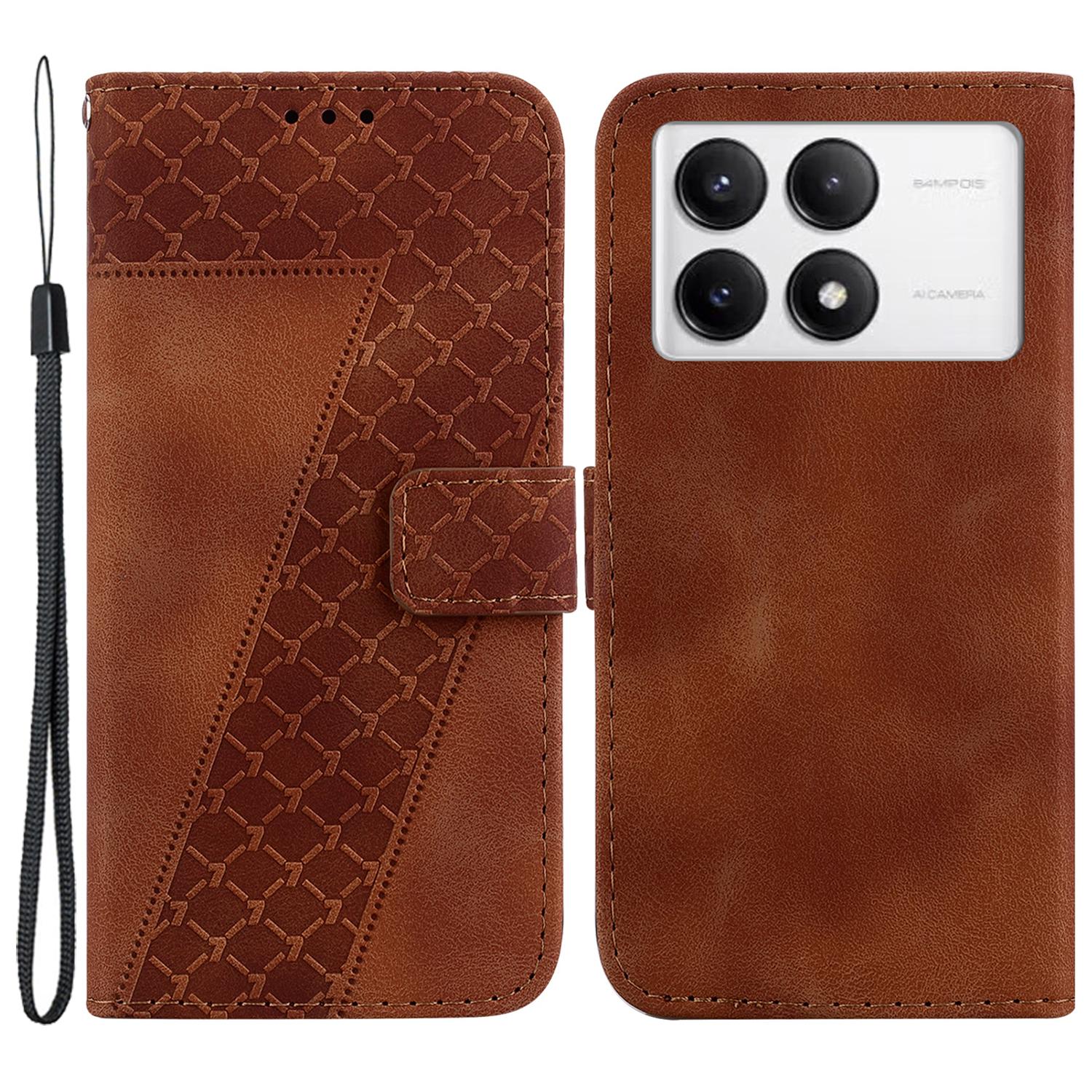

For Xiaomi Poco F6 Pro 5G/Redmi K70 5G/K70 Pro 5G Phone Case Pattern Imprint PU Leather Cover Brown