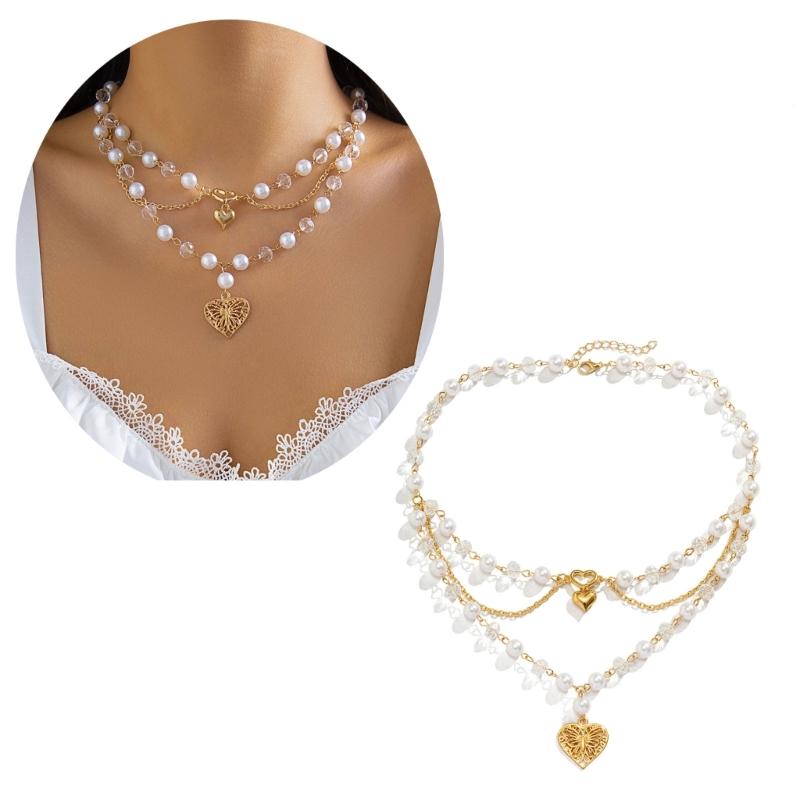 Strawberry Necklace Imitation Pearl Choker Bohemia Layer Crystal Clavicle Chain Delicate Sweet Necklace for Women Girl