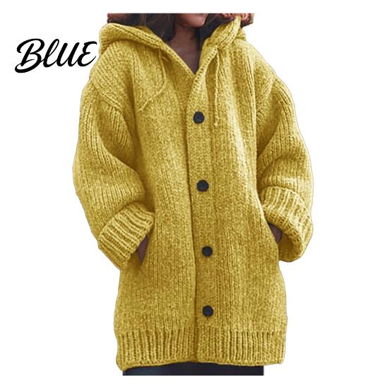 Vielseitiger Damen Pullover Jacke Mantel Mit Kapuze Kordelzug Langarm Einzelknöpfig Einfarbig Gestrickt Mittellang Oberbekleidung Locker Sitzend Cardigan