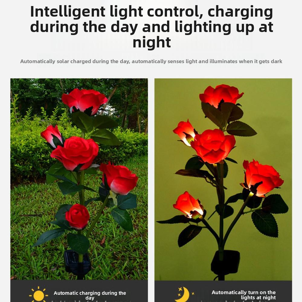 5-Pack Solar Rose Lights, Realistic LED Flowers, Waterproof Outdoor Solar Garden Lights for Yard Patio Lawn Decor