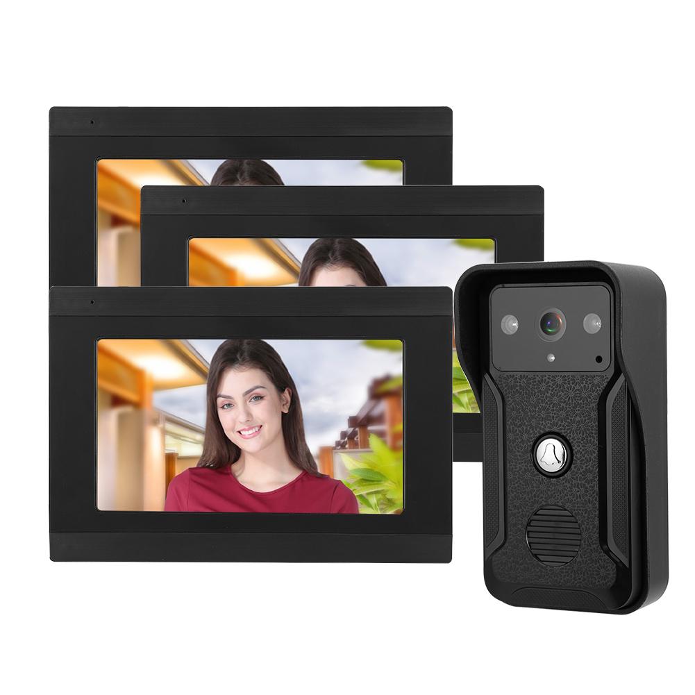 7in Wired Wifi 3 Monitors 1080P HD Video Doorbell Doorphone Night Vision Camera