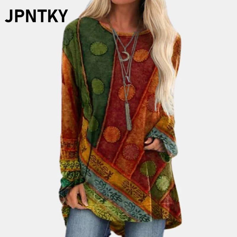 JPNTKY Women's Fashion Casual O-Neck Long Sleeve Blouses & Shirts