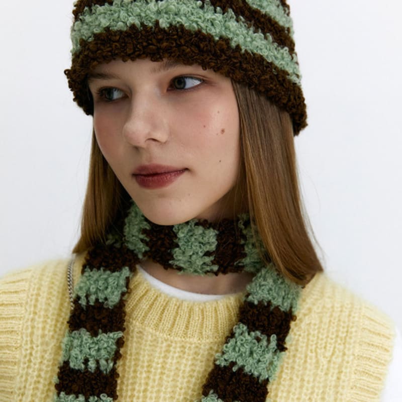 DANCING GRANDMA CURLY STRIPE MUFFLER : MINT
