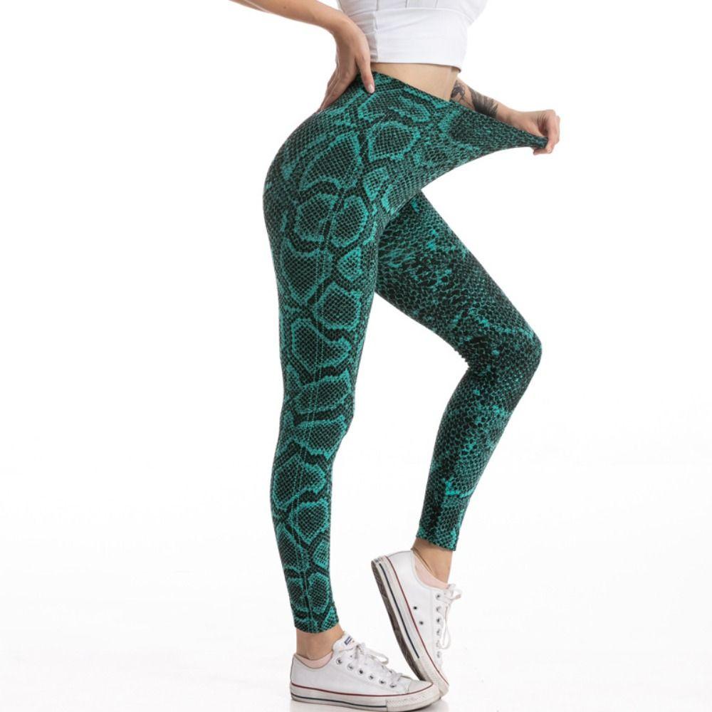 Scrunch Snake Print Leggings Serpentine Tummy Control Trousers Cool   Cycling