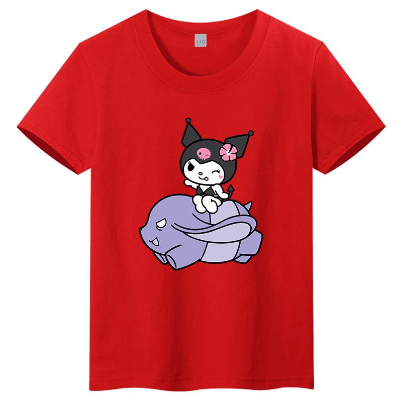 Sanrio Family CUTE Kurumi Cute Printed Childrens TShirt Roundneck Pure Cotton Family Clothing for Parents and Children