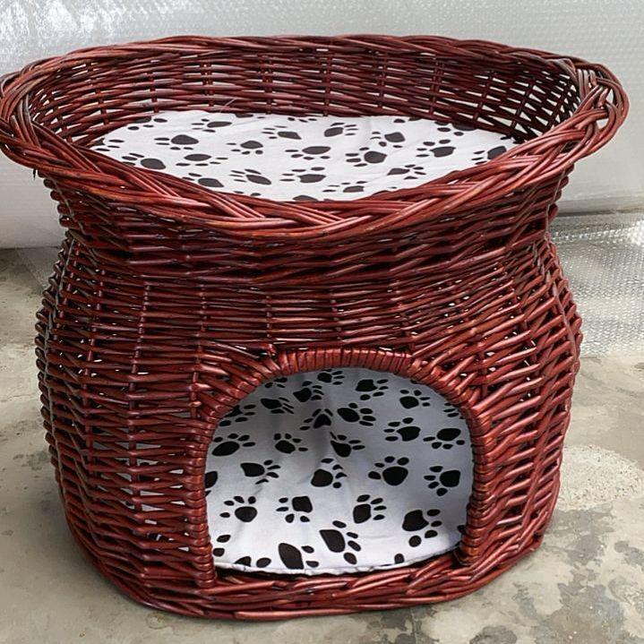 Medium Woven Rattan Pet House: Enclosed, Double-Layer, Washable, All-Season Cooling Mat for Dogs and Cats