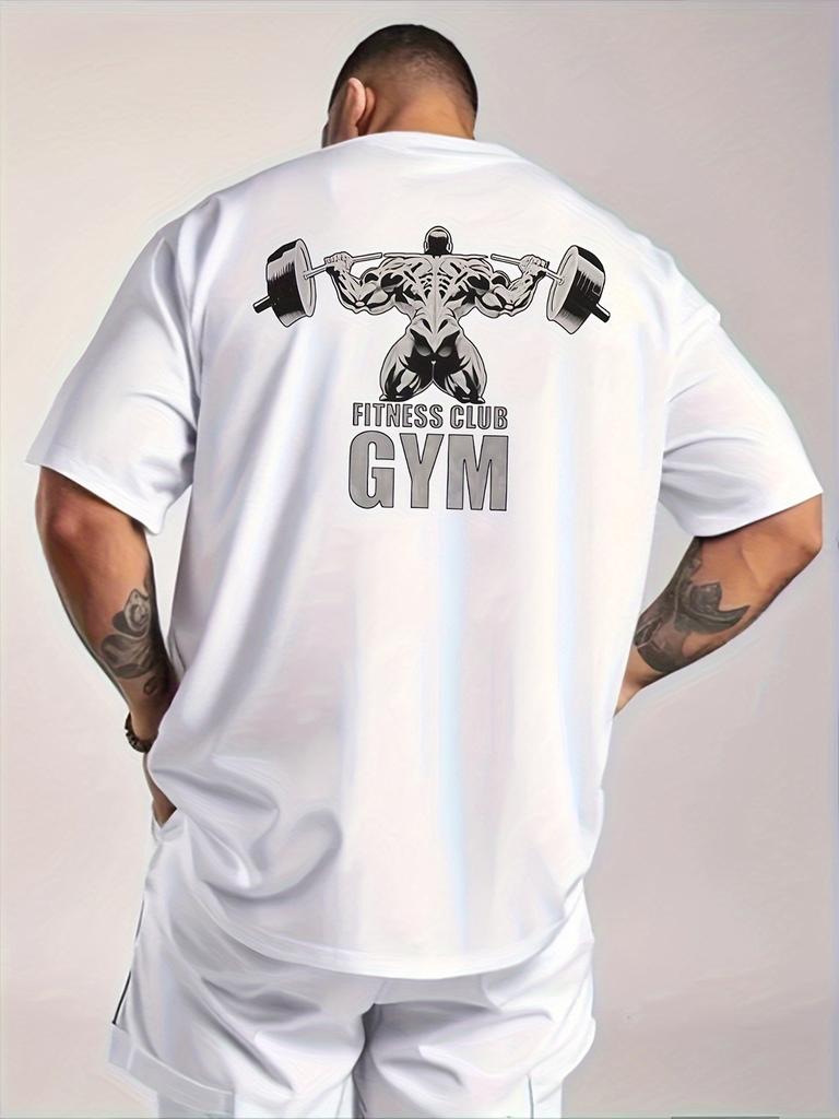 2026 New Mens Fitness Sports Pattern Tshirt Loose Round Neck Tshirt Mens Round Neck Short Sleeved Shirt