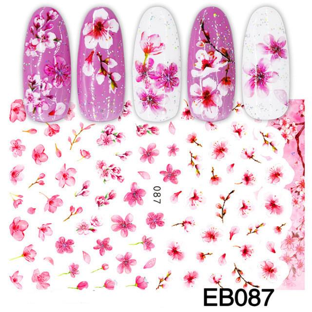 1pc 3D Nail Stickers Spring Summer Natural Flower Leaves Simulation Dried Flower Dragonfly Nail Applique Water Slides Decoration