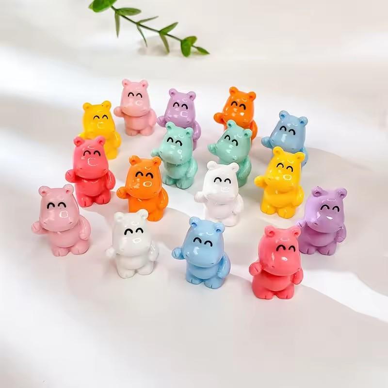 Cartoon Hippo Mini Resin Animals Figurine DIY Ornaments Toy Cute Simulation Small Animal Keychain Pendant Gift