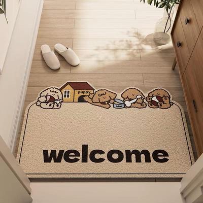 Tapis d'entrée résistant à l'usure de style dessin animé - Boucle de soie facile à nettoyer pour gratter la boue et essuyer les chaussures.