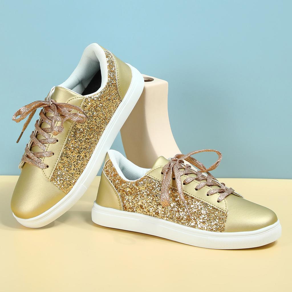 Mode Damen Herren Freizeitschuhe Mode Pailletten Bling Skateboard Schnür-Sneakers Frühling Herbst Damen Schuhe Ballerinas Übergröße 35~44