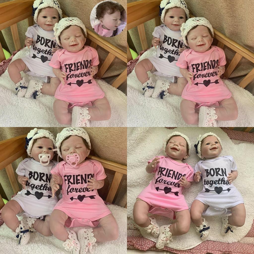 Realistic 22'' Reborn Sleeping Twins Dolls With Hand Rooted Mohair Eyelashes