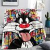 1PC Sylvester the Cat Print Flannel Blanket, High Quality Comfortable for All Seasons, Home Decor, Warmth and Comfort, Perfect for Christmas Gifts