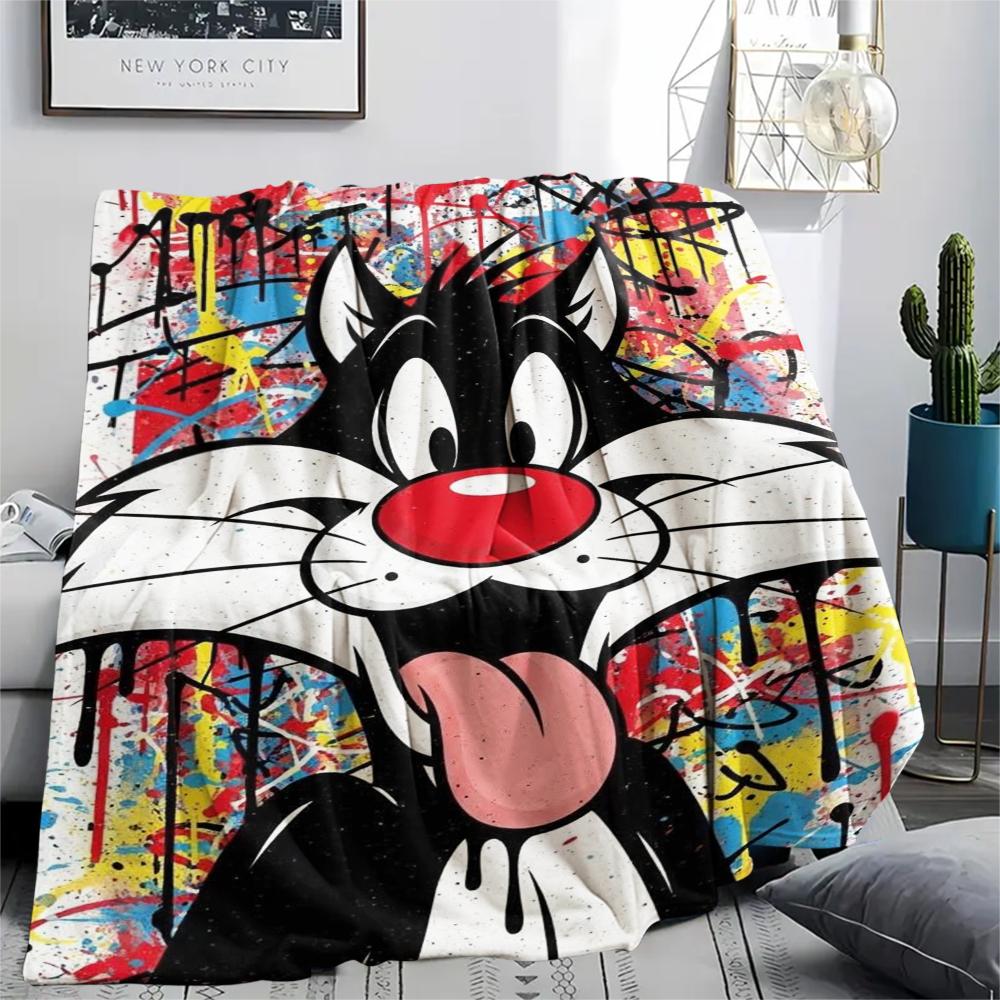 1PC Sylvester the Cat Print Flannel Blanket, High Quality Comfortable for All Seasons, Home Decor, Warmth and Comfort, Perfect for Christmas Gifts