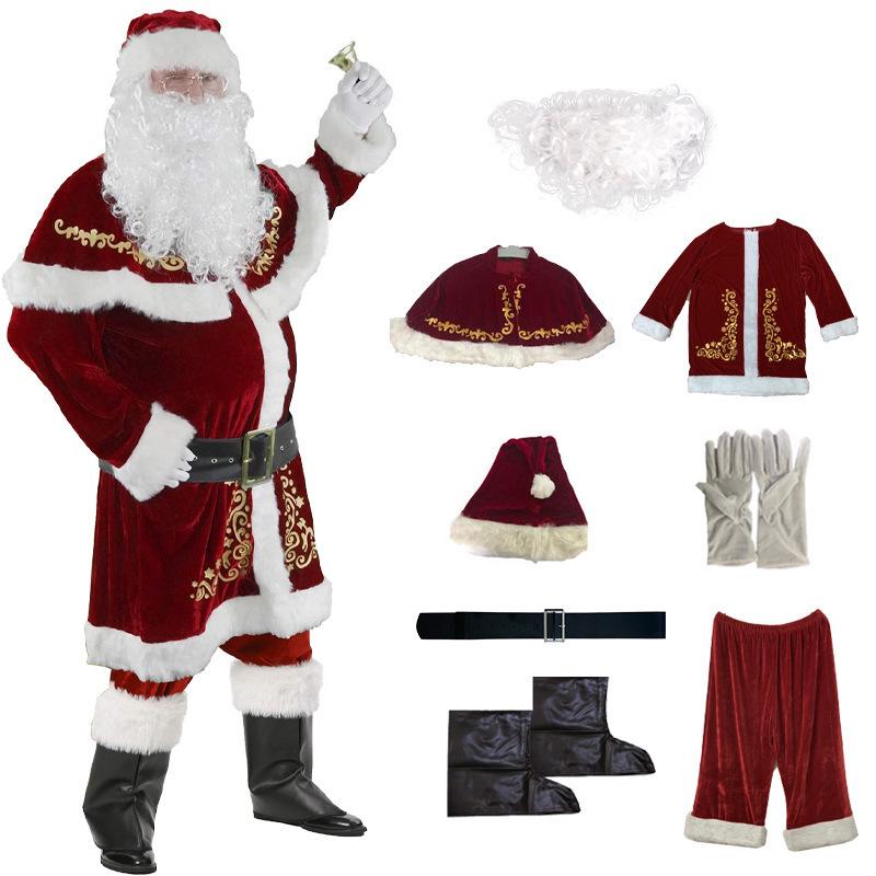 

Plus Size Men s Christmas Outfit: Santa Claus Print with Beard – Parent-Child Option Available. 4XL