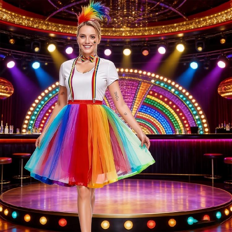 Clown Kostüm Set Feder Stirnband Regenbogen Tutu Rock Handschuhe Socken Hosenträger Fliege Zirkus Outfit Halloween Kostüm