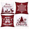 45cm Christmas Throw Pillow Cover, Red Plaid White Text Snowflakes Elk Bellls for Christmas Home Pillow Case Cover Decor