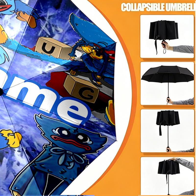 Custom Name Personalized Huggy Wuggy Print Umbrella, Auto Open Close, 8‑Rib Sturdy Frame, Commute Camping Hiking Use, Birthday Gift