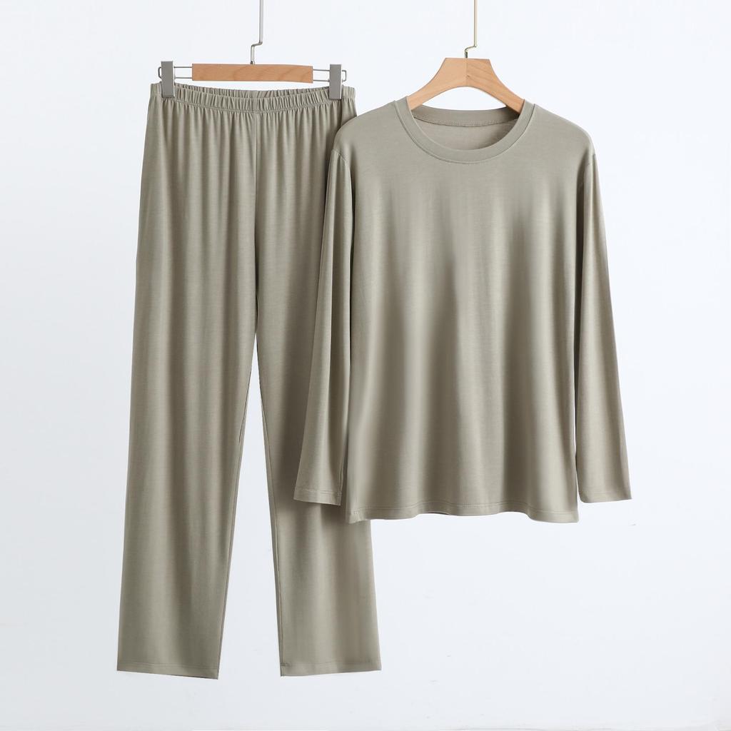 Pánský nadměrný modální pyžamový set - Dlouhý rukáv, Dlouhé kalhoty, s kapsami, Ležérní volný dvoudílný domácí oděv.