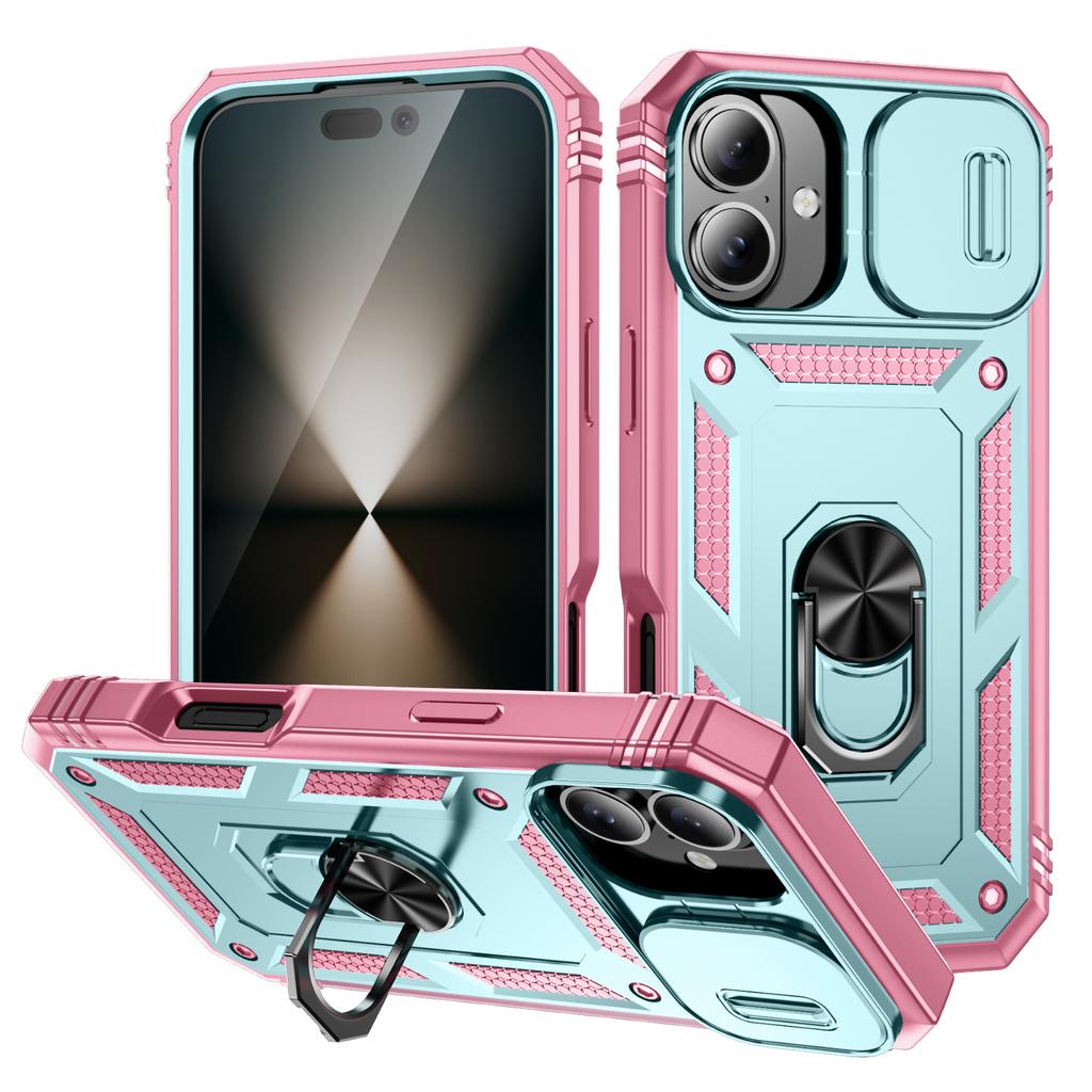 360 Degree Rotating Magnetic Ring Holder Phone Case for iPhone 16 15 14 Plus 12 13 Mini with Camera Slide Cover Protection