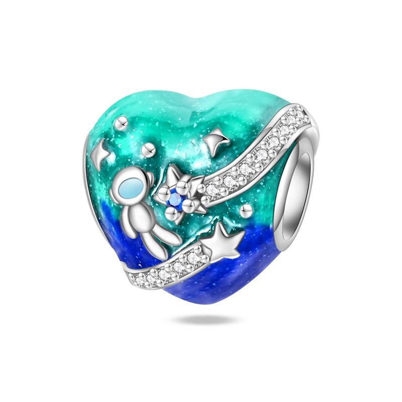 Pulseira Original Copper Fit com Pingente Joia Diy Clip Azul Contas Série Céu Estrelado Galáxia Pingente Lua Pendente