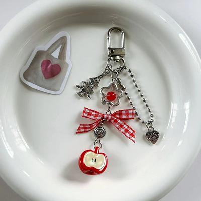 Original Apple Christmas Tree Love Bow Beaded Keychain Pendant Niche Cute Student Pendant