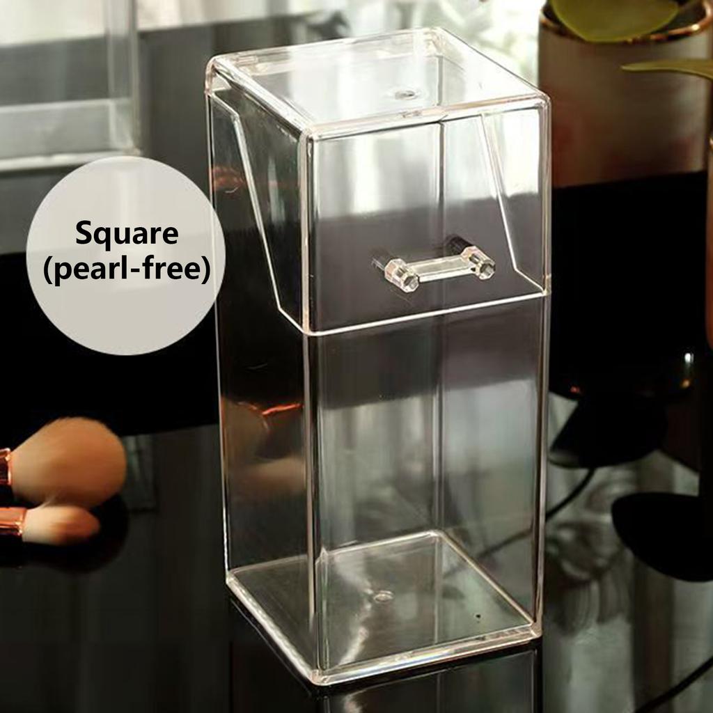 Cosmetic Brush Storage Box Transparent Acrylic Organizer Box With Pearl Decorations For Makeup Household Bathroom Storing Box