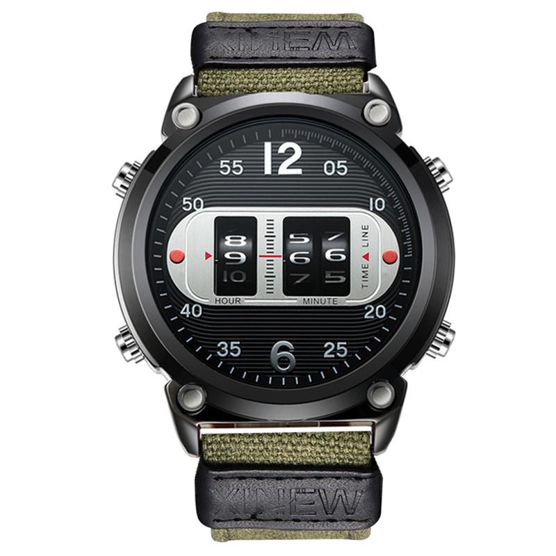 Men s Fashion Nylon Strap Creative Roller Design Watch зелёный