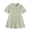 Girls Knit Dress Summer Thin Short Sleeve Button Down Collar Hollow Out Waist Cute Princess Dress for Toddler Kids