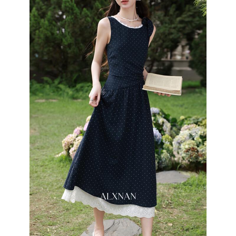 Lù Xiàng Nán French Style Lace Polka Dot Long Dress