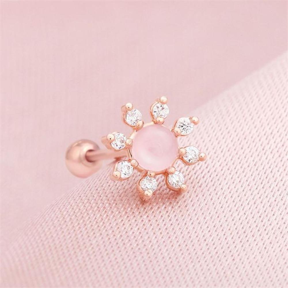 [Onm] Onm 14K Gold Needle Cubic Rose Quartz Flower Rose Gold Piercing (S9594188)