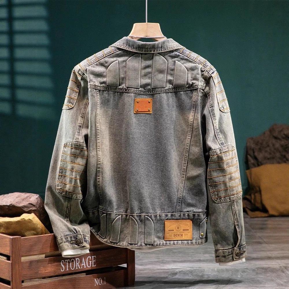Trendy Men's Motorcycle Denim Jacket 2025 - Stylish Early Autumn High-End Design