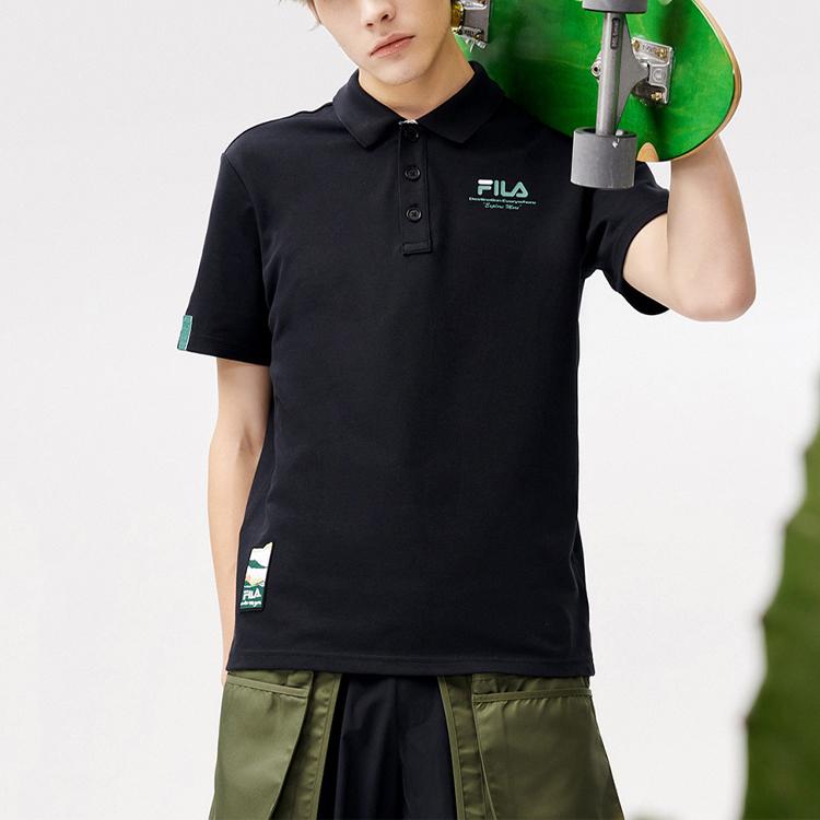 FILA Fusion Lifestyle Logo Print Letter Sports Casual Short Sleeve Polo Shirt Men Polo Shirts Black T11M123101FBK
