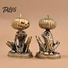 Brass Pumpkin Monsters Ornaments Solid Figurine, Distressed Statue, Vintage Skeleton Mini Figurines Sculpture for Halloween Home Office Table Holiday