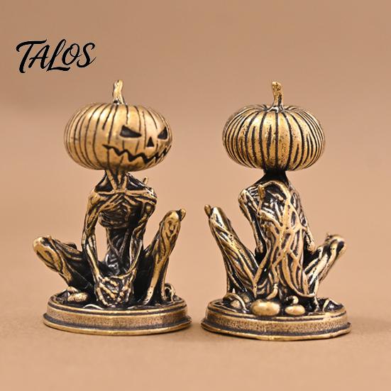 Brass Pumpkin Monsters Ornaments Solid Figurine, Distressed Statue, Vintage Skeleton Mini Figurines Sculpture for Halloween Home Office Table Holiday
