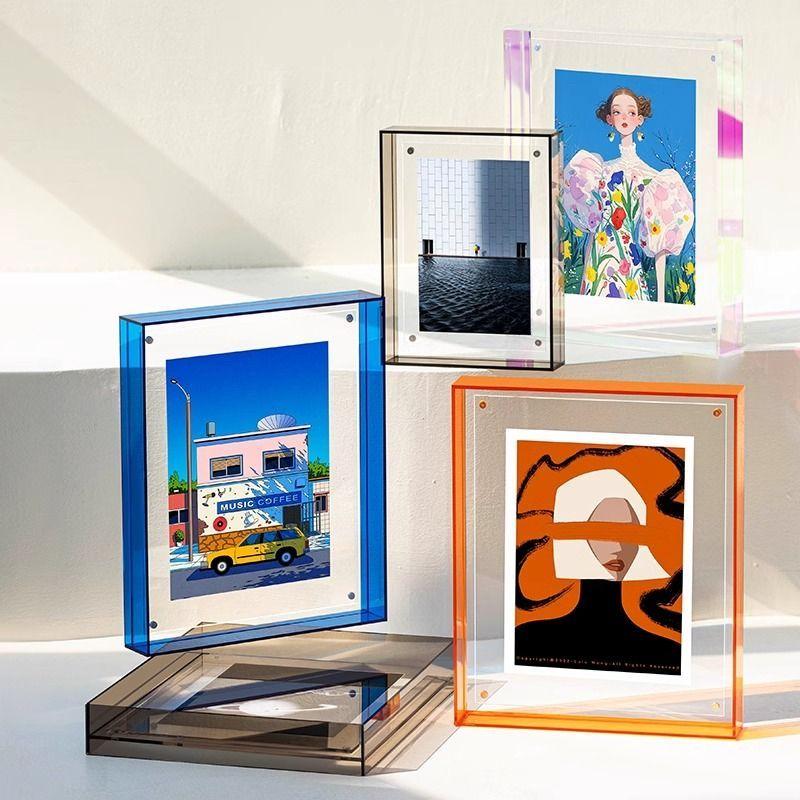 Color Acrylic Photo Frame Picture Frame and Acrylic Decorative Tray - Horizontal and Vertical Formats for Tabletop/Wall Display