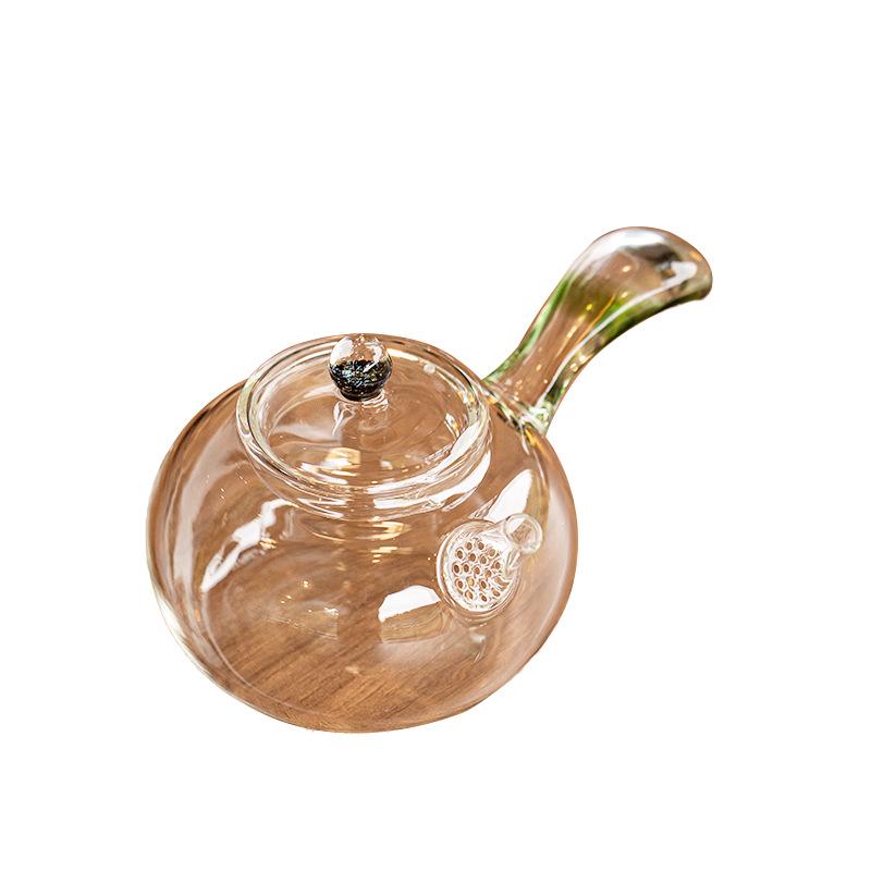 Green Tea Glass Teapot with Side Handle - Thickened, Heat-Resistant, Small Size for Tea Brewing