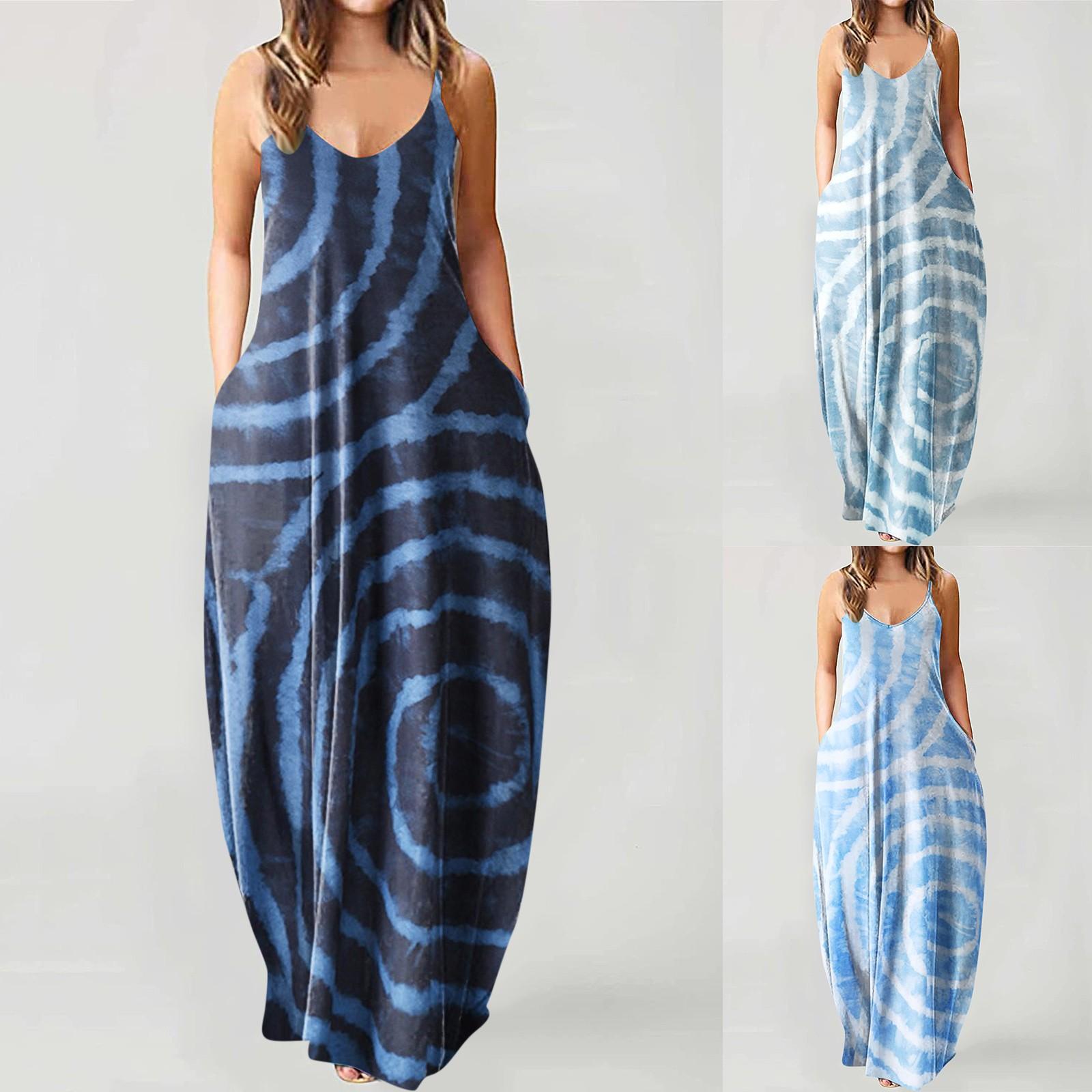 

Модное женское свободное повседневное летнее платье без рукавов с карманами и принтом L