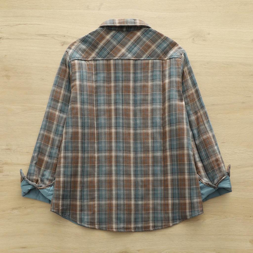 Women's Stylish Long-Sleeve Quilted Plaid Shirt - Warm, Padded Base Layer for Autumn/Winter