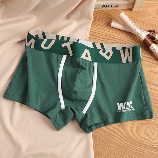 Men Boxer Underwear Elastic Mid-Waist Design Breathable Shorts Briefs Letter Print U-Convex Smooth Wiring Panties