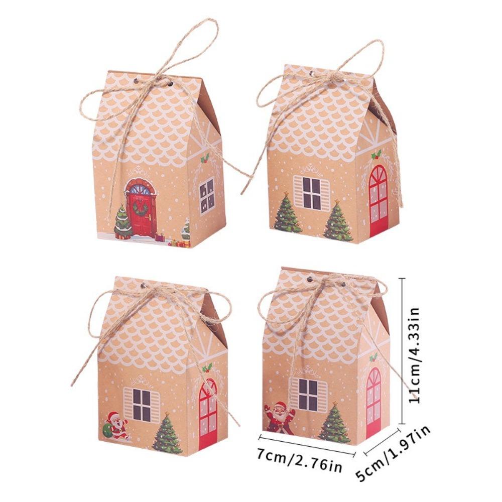 20Pcs Christmas Candy Boxes Bags Kraft Paper House Shape Gift Box Party Decor Portable Christmas Tree Pendant Christmas Eve Gift