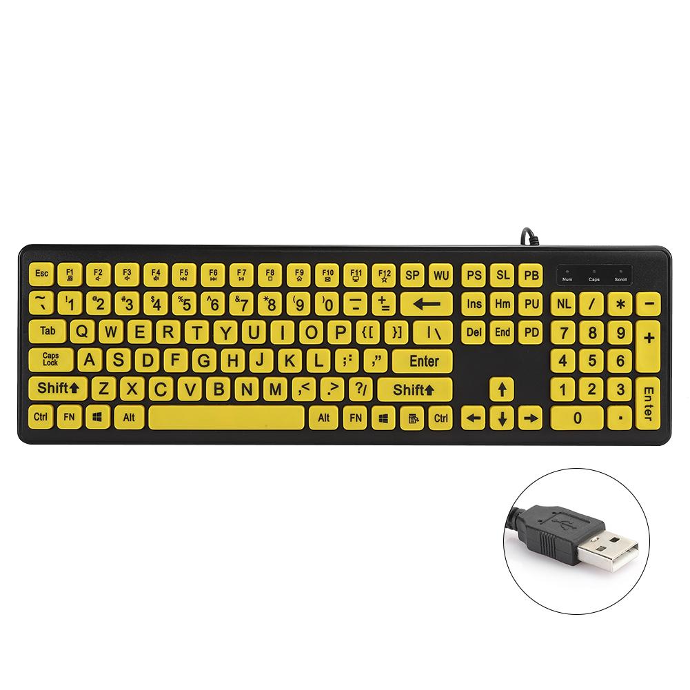 USB Keyboard Computer Accessory Large Letter Print Wired Yellow Button for Vista   XP   OS X