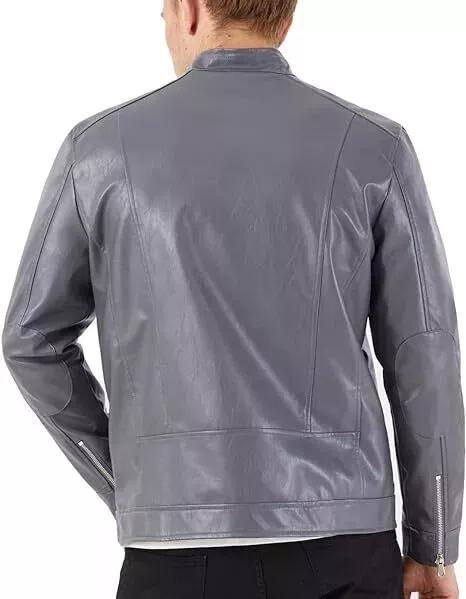 Genuine Soft Leather Jacket Grey Men's Casual Handmade Stylish Biker Motorcycle