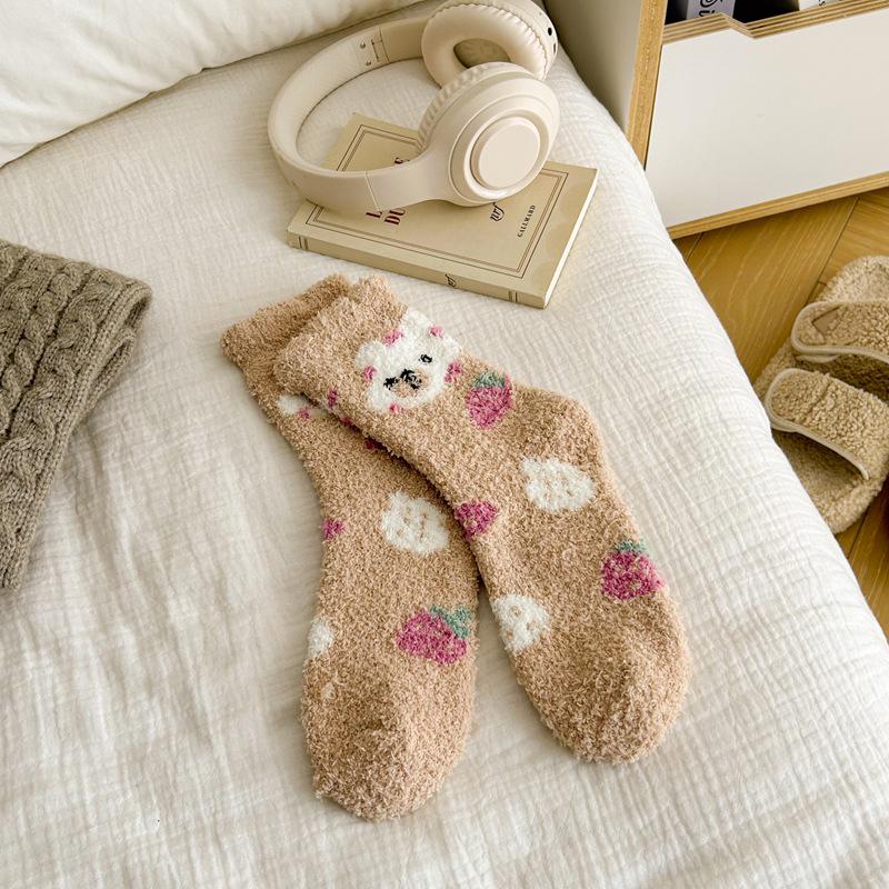 

Women s Winter Thickened Plush Coral Fleece Sleep Socks – Cute Cartoon Design, Warm Long Tube Floor Socks One Size (34-41)