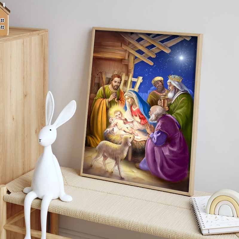 Diamond Nativity Painting Nativity of Jesus In A Manger Themed Religious Painting DIY Kit Adult Arts and Crafts Home Decor and Gift