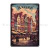 Warsaw Vintage Travel Poster Metal Plaque Poster Garage Customize Wall Decor Club Cinema Tin Sign Poster
