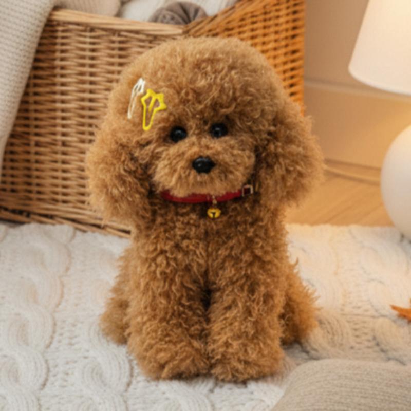30~40Cm Simulation Bell Teddy Dog Plush Toy Four Colors Animal Puppy Doll Kawaii Companion Birthday Present